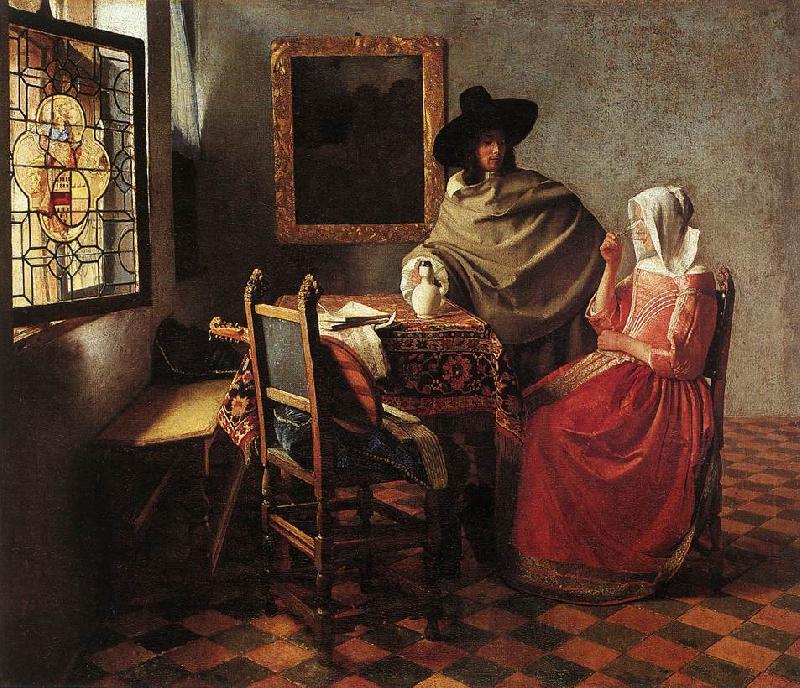 VERMEER VAN DELFT, Jan A Lady Drinking and a Gentleman wr